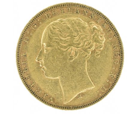 Queen Victoria, Sovereign, 1878, First head l. WW buried in trun, M below head for Melbourne Mint, Australia, R. St. George a