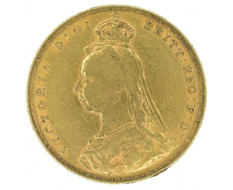 Queen Victoria, Sovereign, 1889, Jubilee bust l. R. St. George and dragon, London mint, edge milled, gold, weight 7.9g, S.386