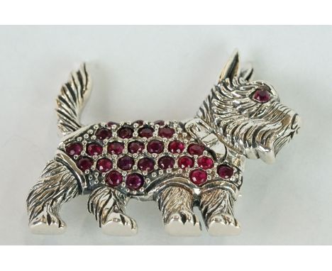 Silver Dog Brooch with Ruby Coat 