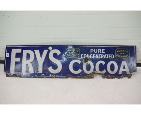 A "Fry's Cocoa" blue enamel sign, measures approx 122cm x 30cm 