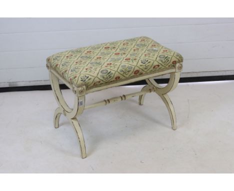 Painted X Framed Stool with inset brass roundels 