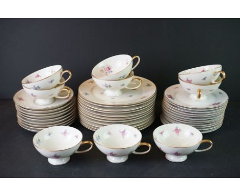 Rosenthal Part Tea Service decorated with flowers comprising 9 Tea Cups, 9 Saucers, 12 Tea Plates and 11 Side Plates 