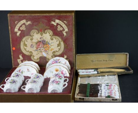 Royal Crown Derby ' Derby Posies ' Six Cups and Saucers contained in it's original fitted box together with Six Cased Butter 