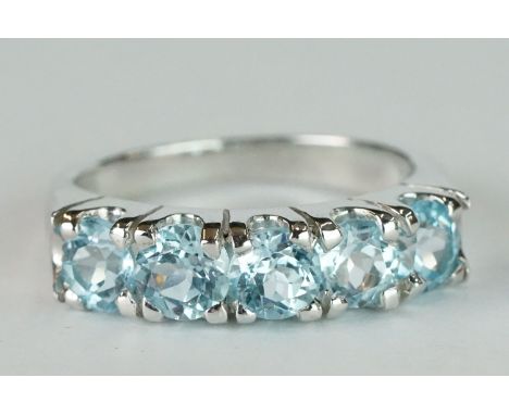 Silver and Five Stone Aquamarine Dress Ring 