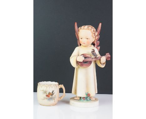 Goebel Hummel Festival Harmony Angel playing a Mandolin with a Bird 27cm high together with Locke &amp; Co Worcester Blush Iv