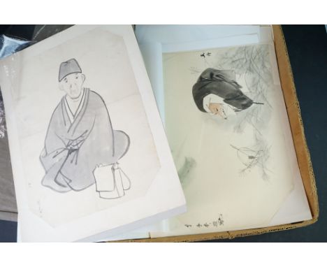 Large collection of antique Chinese woodblocks, watercolours etc, depicting animal, bird, portrait, architectural subjects et