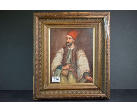 Orientalist oil painting portrait of a Middle Eastern noble 