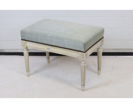 Upholstered Dressing Stool on a White Painted Base, 60cm wide x 46cm high 