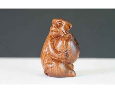 Wooden Carved Netsuke in the form of a Monkey 