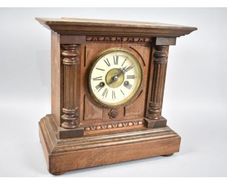 A Late 19th / Early 20th Century Continental Mantel Clock of Architectural Form with Reeded Half Pilaster Decoration, 30cm Hi