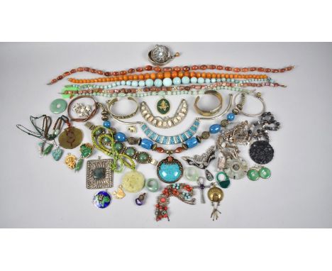A Collection of Various Stone and Other Jewellery to include Four Jade Type Stone Pendants/Medallions, Jade Type Pierced Disc