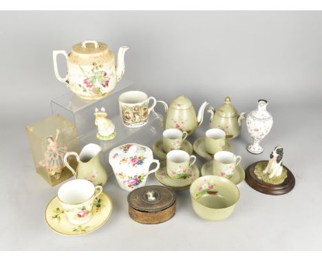 A Collection of Late 19th and 20th Century Ceramics to Comprise Royal Bonn, Celadon Ground Porcelain Coffee Set, Cabinet Cup 