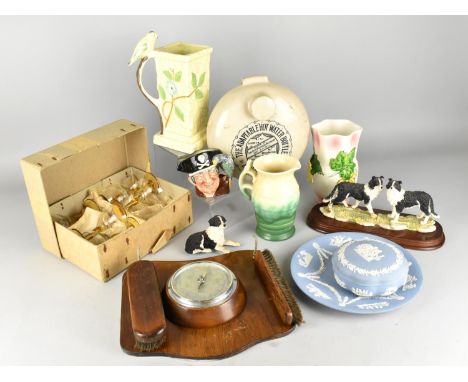 A Collection of Various Items to Comprise Wedgwood Jasperware, Beswick Jugs, Combination Barometer and Brush Wall Hanging etc