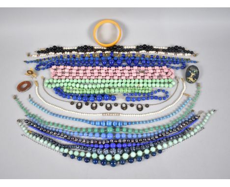 A Collection of Various Stone and Glass Bead Necklaces, Most 20th Century to include Lapis Lazuli on Chromed Chain with Conic