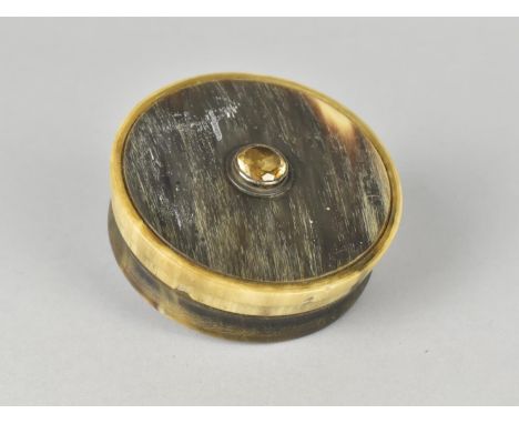 A Victorian Horn and Cairngorm Stone Mounted Scottish Snuff Box, Circular Form with Central Faceted Stone in White Metal Coll