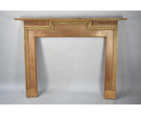 A Stripped Carved Wooden Fire Surround, Mantle Shelf 152cm wide