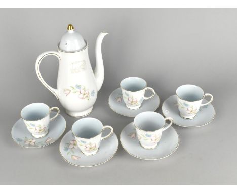 A Susie Cooper C985 Floral Decorated Coffee Set to Comprise Coffee Pot, Five Cups and Five Saucers