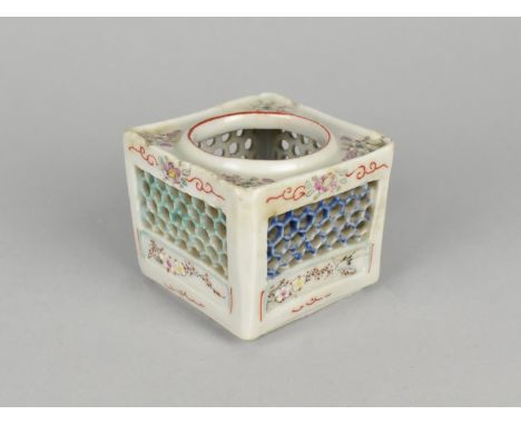 A Japanese Porcelain Censer or Lantern of Rectangular and Square Section, 6.5cm