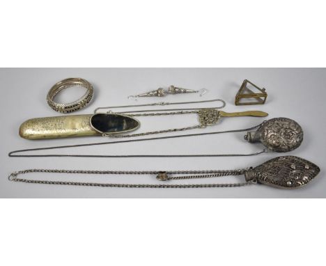 A Collection of Various White Metal Items to include Chatelaine Style Spectacle Case with Engraved Decoration, Two White Meta