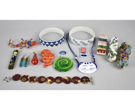 A Collection of Jewellery Items to comprise Mainly Glass Items,  Including Millefleur Bracelets, Snake Pendant, Lizard Brooch