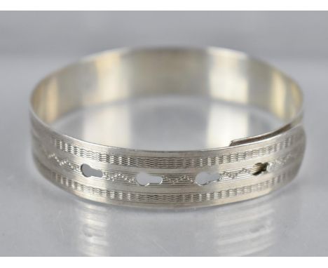 A Charles Horner Silver Adjustable Bangle with Engraved Engine Turned Decoration, Chester 1945, 16.4gms