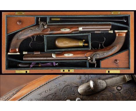 dating: Mid 19th Century provenance: London, Smooth, round, 12.5 mm cal. barrels with browning, engraved and with a gold fram