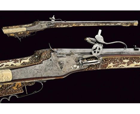 dating: third quarter of the 17th Century provenance: Prague, Heavy, octagonal, rifled, 13 mm cal. barrel with brass foresigh