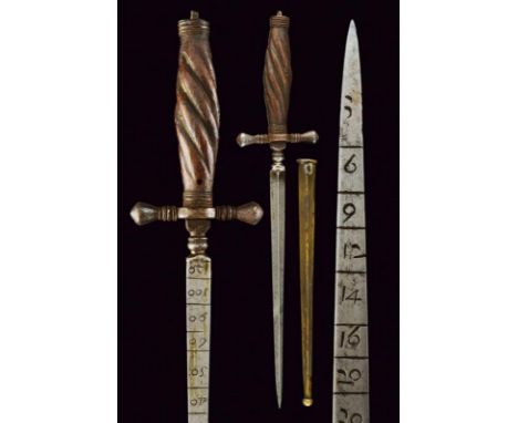 dating: 17th Century provenance: Italy, Blade of triangular section, knotted at the base. Hilt with short, iron quillons, dro