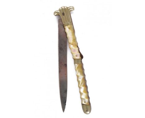 dating: first quarter of the 20th Century provenance: France, Slim, single-edged blade with tang. White metal grip with pearl