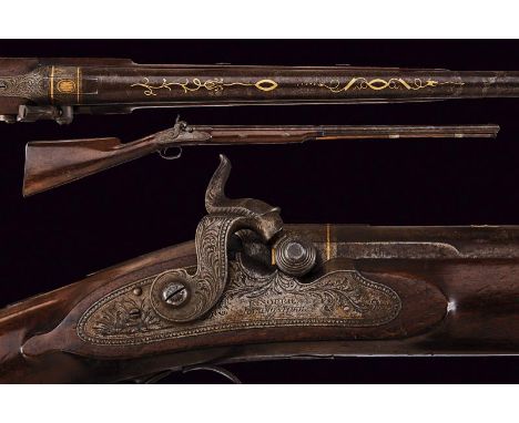 dating: Mid 19th Century provenance: England, Fine, smooth, 20 mm cal.  hunting barrel, round and big, with short and large r