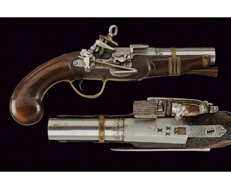 dating: circa 1800 provenance: Spain, Smooth, two-stage, 15 mm cal. barrel, octagonal at the first part, with brass-inlaid ma