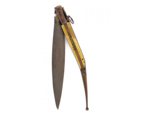 dating: 19th Century provenance: France, Strong, single-edged blade, engraved with floral motifs on a side. Brass hilt slight
