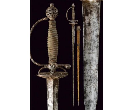 dating: Second half of the 18th Century provenance: France, Colichemarde blade of triangular section, engraved with floral mo