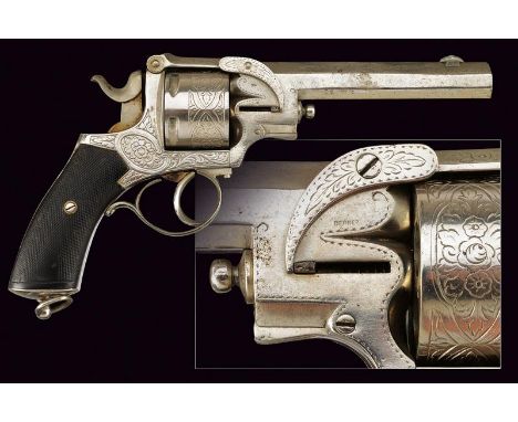 dating: 1880 provenance: Liege, Rifled, seven-side, 12 mm cal. barrel, engraved at the top, foresight; six-shot cylinder, eng