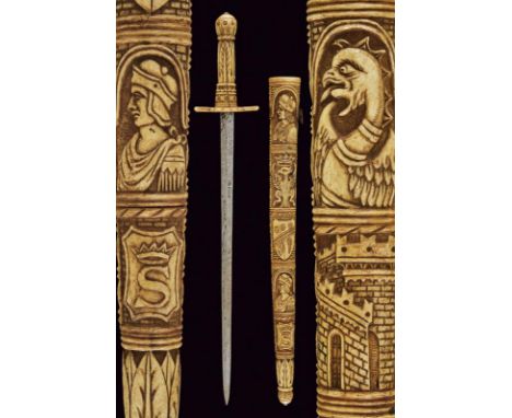 dating: 19th Century provenance: Parma, Straight blade of lozenge section. Bone grip carved with floral motifs. The scabbard 