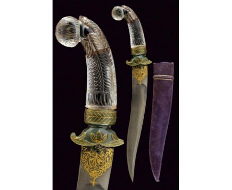 dating: circa 1900 provenance: India, Curved, double-edged blade of lenticular section, in damask, base decorated with golden