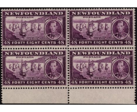 Newfoundland. 1937 Coronation 48ct comb perf bottom marginal block of four, unmounted mint. SG 267d (£260)/CW S25