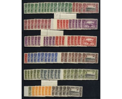 Sierra Leone. 1938-44 set mint range on Hagner sheets collected for printings (121 stamps), mostly plainly different printing