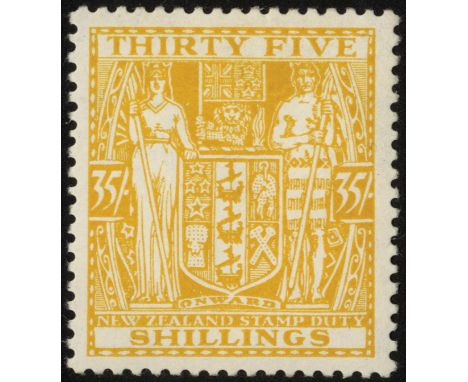 New Zealand. Postal Fiscals. 1931 single watermark 35/- orange-yellow, Cowan paper, fine mint. Rare. Holcombe Certificate and
