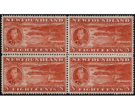 Newfoundland. 1937 Coronation 8ct small group including unmounted mint block of four perf 13.7, and two comb perf blocks of f