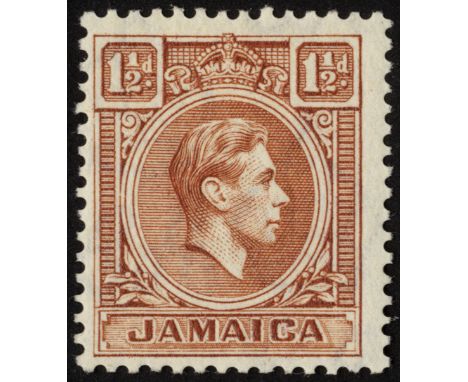 Jamaica. 1944 1½d light red-brown, fine mint, the first example we have been able to offer for some years. SG 123 var./CW 5b