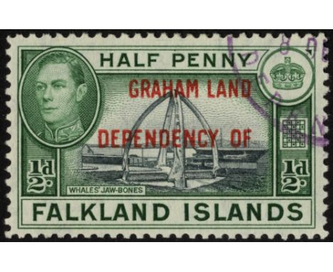 Falkland Island Dependencies. 1944-5 Graham Land ½d blue-black and green, used with part violet CDS, a clear example of this 