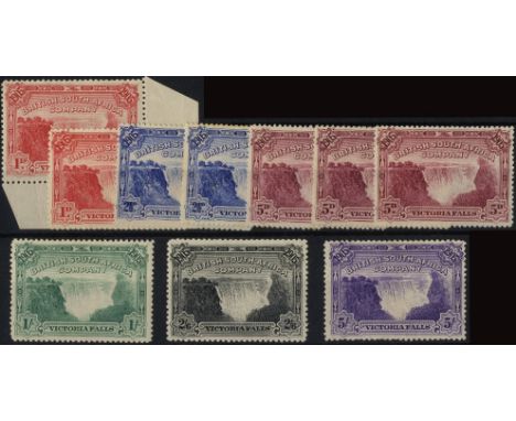 Rhodesia. 1905 Falls set mint with extra 1d, 2½d and two 5ds, 5/- twice hinged and with a small patch of missing gum. SG 94-9