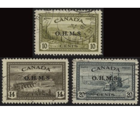 Canada. Officials. 1949 10ct, 14ct and 20ct all used, each with R10/2 LLP missing stop after 'S'.  The 10ct and 14ct with CDS