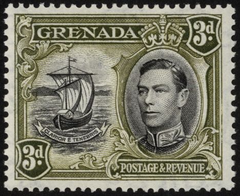 Grenada. 1942-50 3d perf 13½ x 12½ unmounted mint, R1/6 extra window and broken handrail. SG 158ad (£250)