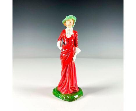 Lady in a scarlet red gown holding a horse whip. Handwritten HN number. Royal Doulton backstamp. Artist: Leslie HarradineIssu