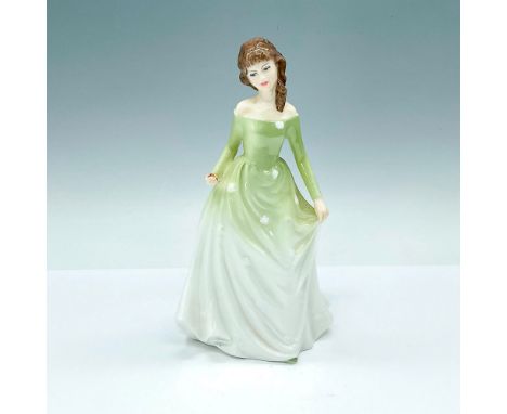 Lovely lady in a light green dress with a flower in one hand. Royal Doulton backstamp. Artist: N. PedleyIssued: 1997-1998Dime