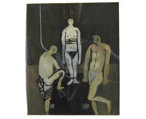 KEITH VAUGHAN [1912-77].  Three Figures [an execution]. 1954,  gouache.  Signed on reverse by artist in ink and marked 'White