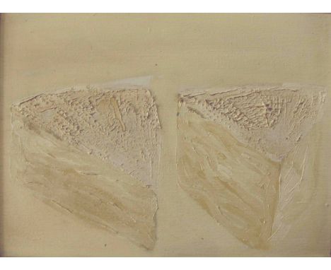 KIT BARKER [1916-88].  Two Pieces of Brie, 1984.  oil on canvas.  signed and dated on reverse.  31 x 41 cm [overall including