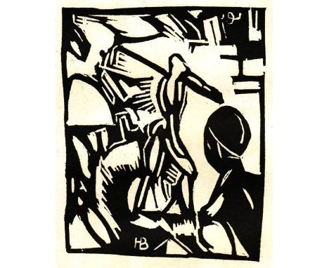 HORACE BRODZKY [1885-1969]. Longshoremen, 1919. linocut, edition c. 50, from the original 1920 portfolio published by Egmont 